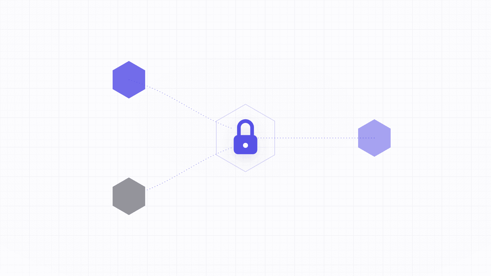 An abstract geometric banner of three hexagonal nodes federating into a single central padlock hub