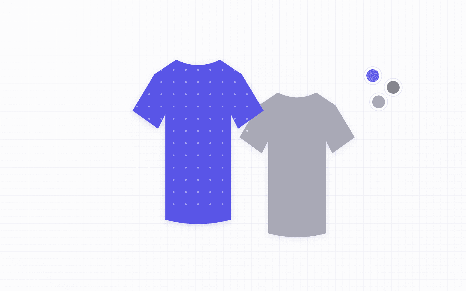 An abstract geometric banner of two overlapping apparel silhouettes, one with a repeating print pattern