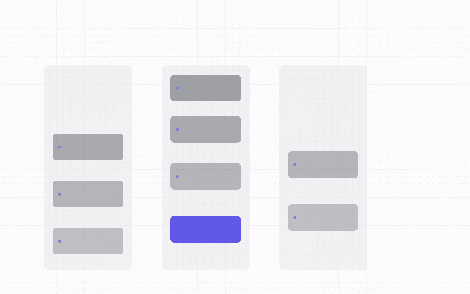An abstract geometric banner of three kanban-style columns with staggered task cards